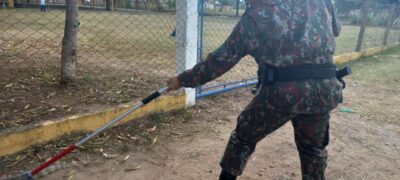 Polícia Militar Ambiental de Porto Murtinho captura jacaré de 1,5 metro a escola na cidade