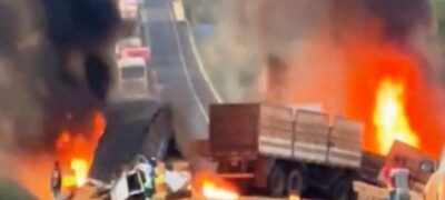 Identificadas vitimas fatais de colisão entre carretas na BR-163 entre Itaquiraí e Naviraí (Vídeo)