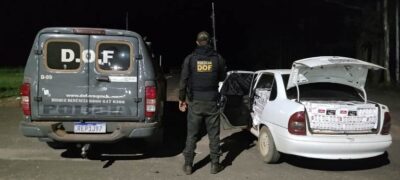 DOF apreende carro carregado com pneus e cigarros contrabandeados do Paraguai