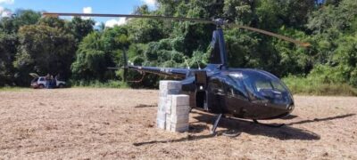 Polícia intercepta helicóptero vindo do Paraguai com mais de 300 kg de cocaína