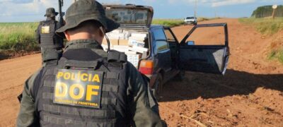 Fiat Uno carregado de cigarros ilegais foi apreendido pelo DOF em Ponta Porã