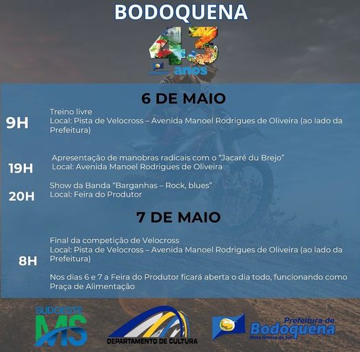 Prefeitura de Bodoquena convida a todos para programação de aniversário