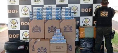 DOF apreende carro carregado com cigarros e pneus em Dourados