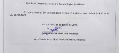 Comunicado de Edital de Convenção Municipal do PSDB de Caracol
