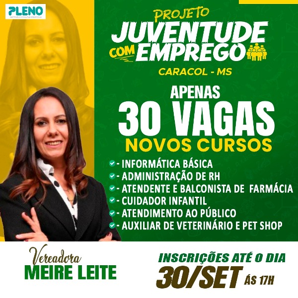 O Projeto Nacional Juventude com emprego oferece curso em Caracol