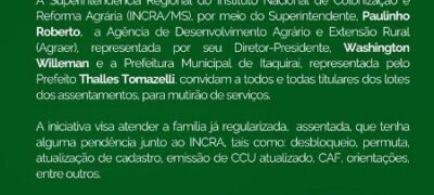 Itaquiraí recebe mutirão de atendimentos para assentados da região