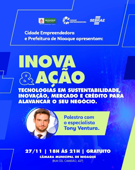 Inova e Ação: Palestra gratuita com Tony Ventura é realizada para empreendedores em Nioaque