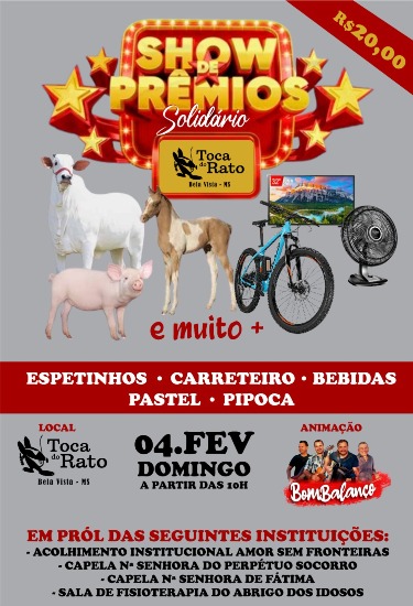 Bela Vista: Grande Bingo Beneficente na Toca do Rato em fevereiro    