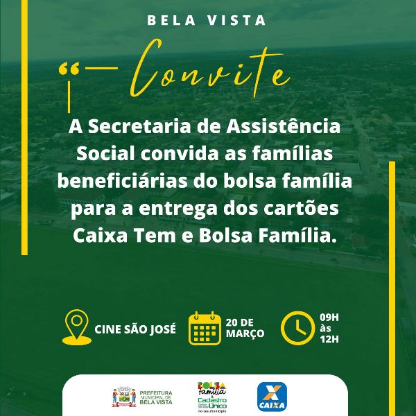 Bela Vista: Assistência Social entrega cartões ‘Caixa Tem’ e ‘Bolsa Família’ aos beneficiários