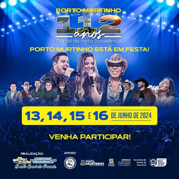 4 Dias de Festa e Grandes Nomes do Sertanejo Nacional nos 112 Anos de Porto Murtinho