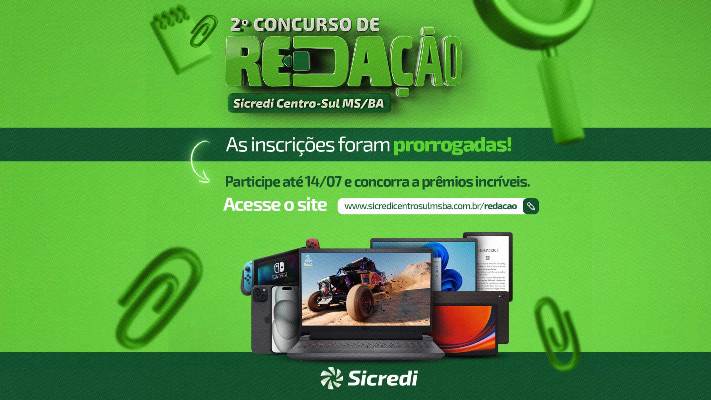 Concurso de Redação da Sicredi Centro-Sul MS/BA têm prazo de inscrições prorrogado