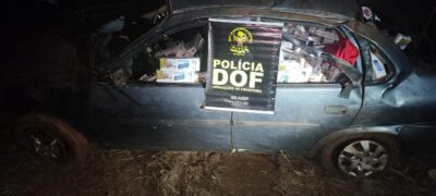 Veículo capota após fugir do DOF carregado com cigarros contrabandeados do Paraguai