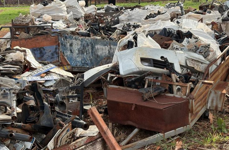 Leilão de Sucata: Detran de MS oferece lote único de 60 toneladas de restos de veículos