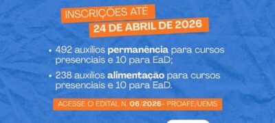 UEMS abre inscrições para auxílios permanência e alimentação destinados a estudantes em situação de vulnerabilidade