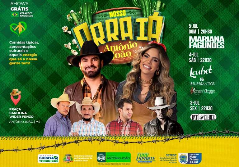 Com Shows Nacionais Gratuitos, ‘Nosso Arraiá’ de Antônio João Promete Movimentar a Região em Julho