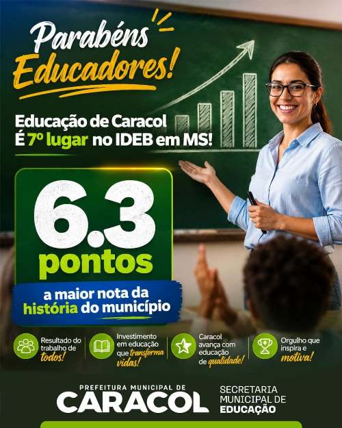 Educação de Caracol dá salto histórico no IDEB 2025 e conquista o 7º lugar em Mato Grosso do Sul